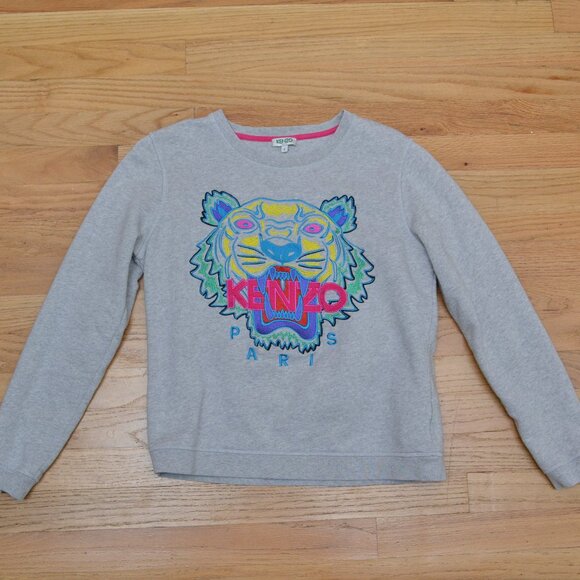 Kenzo Kids Logo-Embroidered Gray Cotton Sweatshirt Size Large - Picture 1 of 7